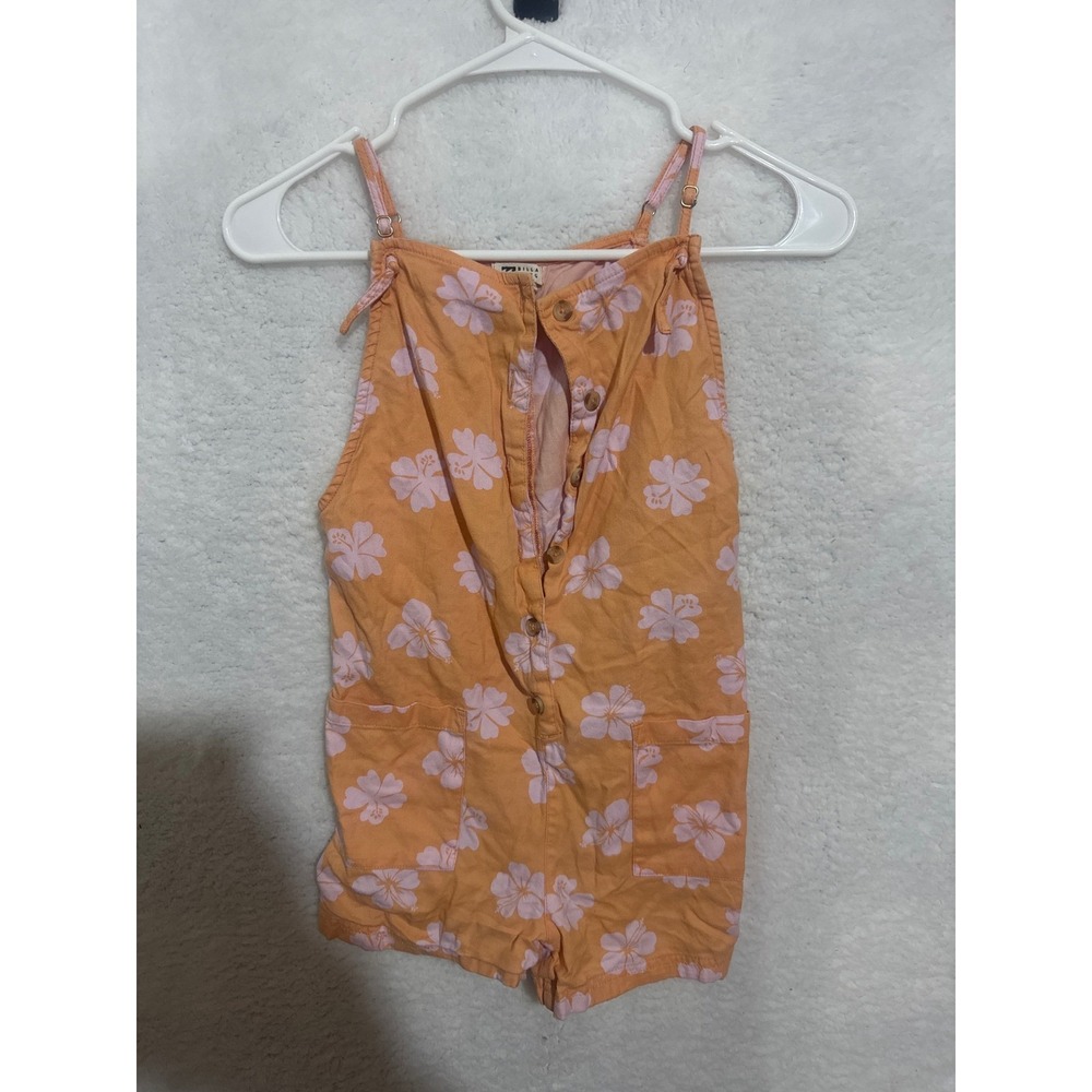 Billabong Girls Orange Floral Shirt Button Romper Jumpsuit Size 10